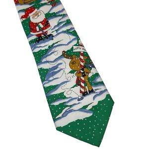 Hallmark Yule Tie Greetings Santa & Reindeer golf tie men’s neck tie Christmas